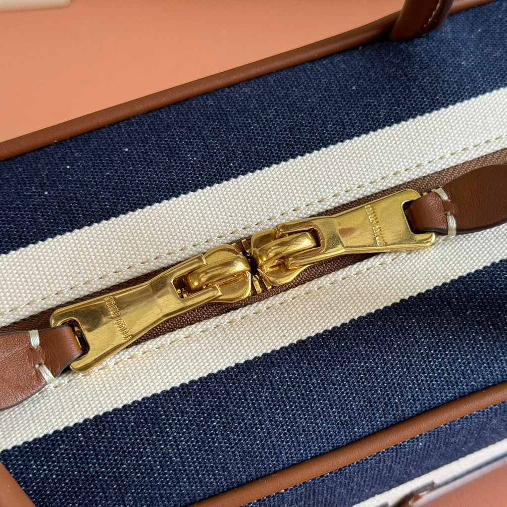 Miu Miu 25S Beau Bag 34 Dark Blue and Ivory in Canvas and Calfskin
