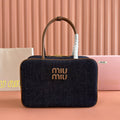 Miu Miu 25S Beau Denim Bag 34 in Dark Blue Denim and Brown Calfskin