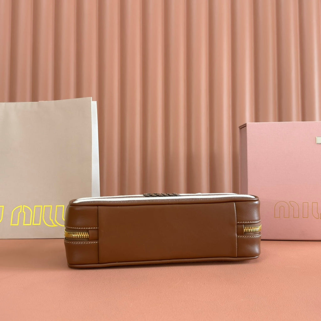 Miu Miu 25S Beau Bag 28 Brown and Beige Stripes in Canvas and Calfskin