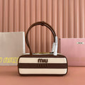 Miu Miu 25S Beau Bag 28 Brown and Beige Stripes in Canvas and Calfskin