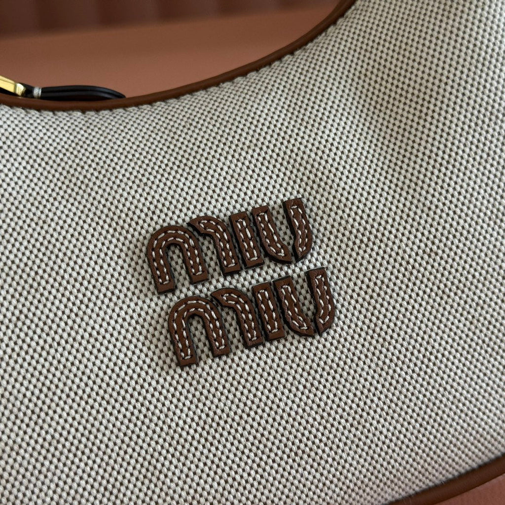 Miu Miu 25S Wander Bag 20 in Beige Canvas and Brown Calfskin