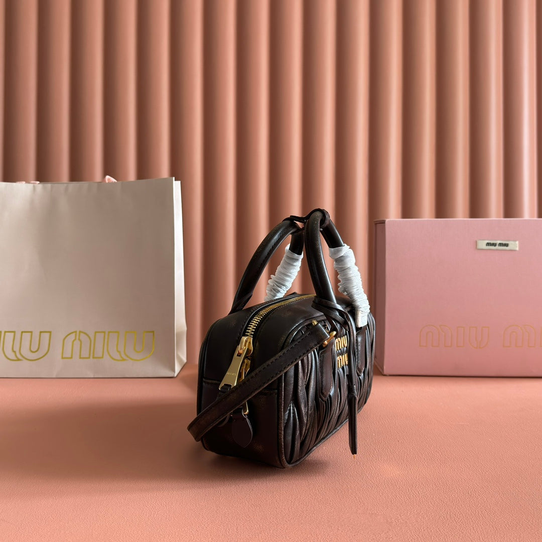 Miu Miu 26S Arcadie Matelasse Bag 22 in Black Calfskin Gold Hardware