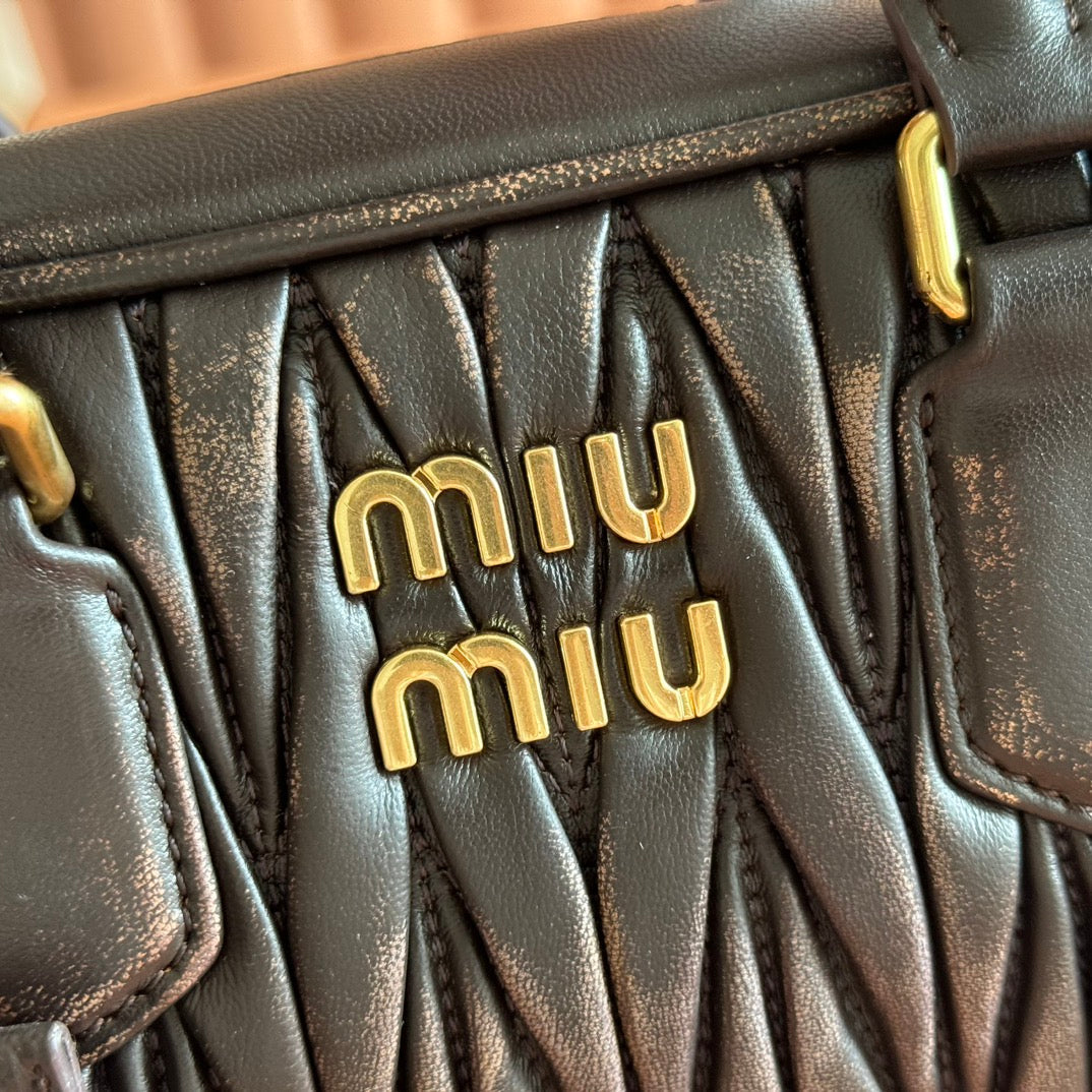 Miu Miu 26S Arcadie Matelasse Bag 22 in Black Calfskin Gold Hardware
