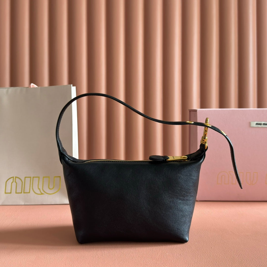 Miu Miu 26S Corduroy Pouch Bag 25 in Black Calfskin Gold Hardware
