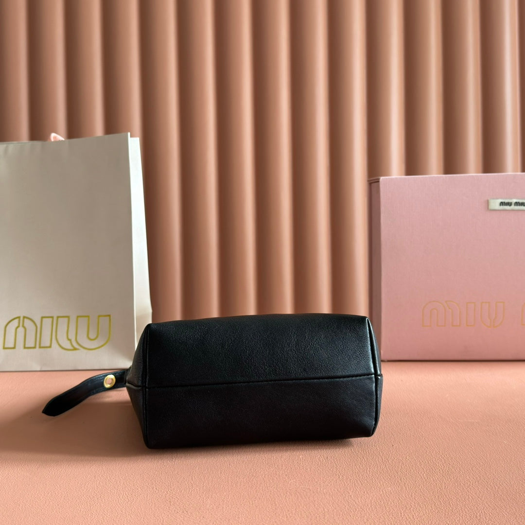 Miu Miu 26S Corduroy Pouch Bag 25 in Black Calfskin Gold Hardware