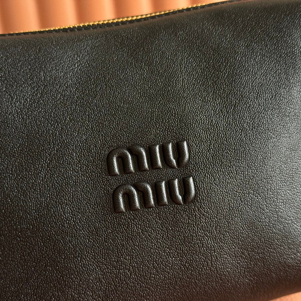 Miu Miu 26S Corduroy Pouch Bag 25 in Black Calfskin Gold Hardware