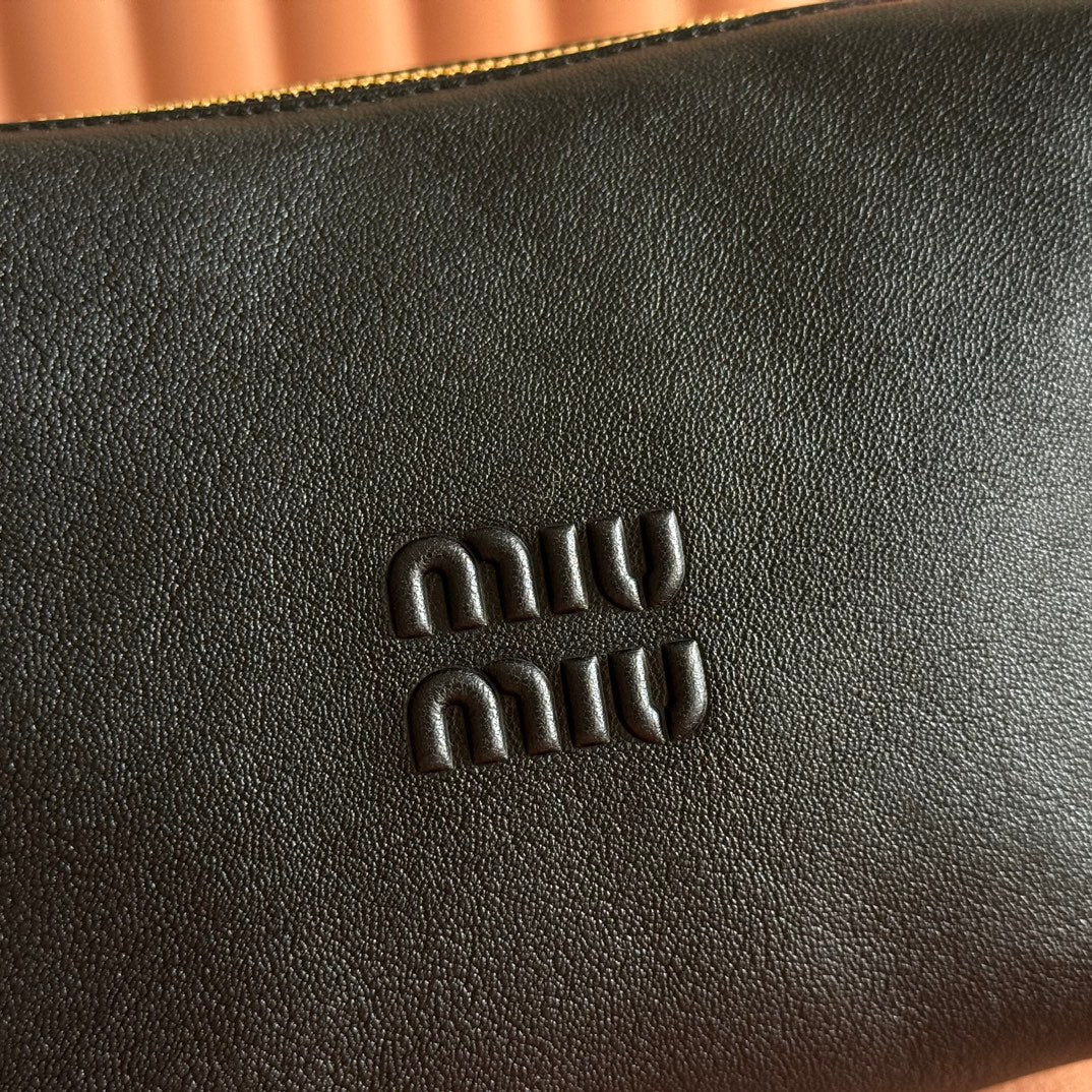 Miu Miu 26S Corduroy Pouch Bag 25 in Black Calfskin Gold Hardware