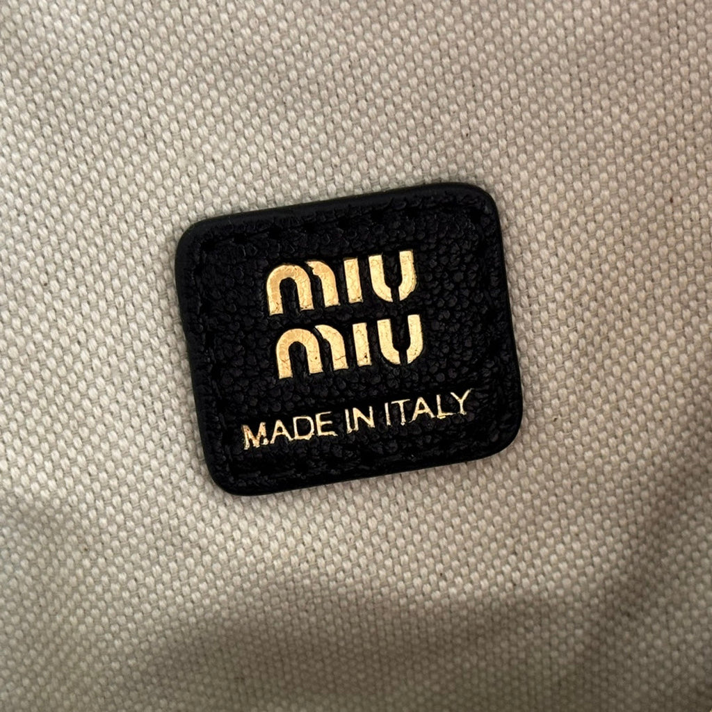 Miu Miu 26S Corduroy Pouch Bag 25 in Black Calfskin Gold Hardware