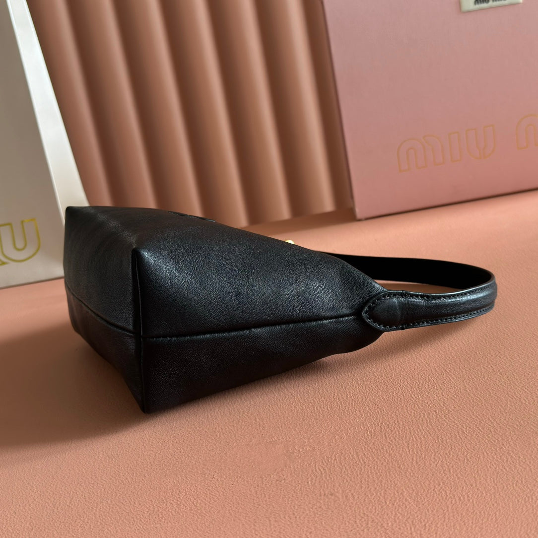 Miu Miu 26S Corduroy Pouch Bag 25 in Black Calfskin Gold Hardware