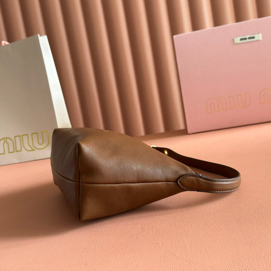 Miu Miu 26S Corduroy Pouch Bag 25 in Brown Calfskin Gold Hardware
