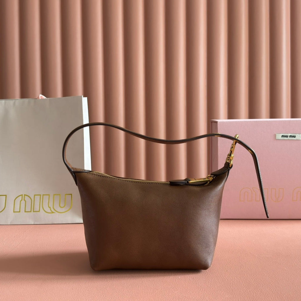 Miu Miu 26S Corduroy Pouch Bag 25 in Brown Calfskin Gold Hardware