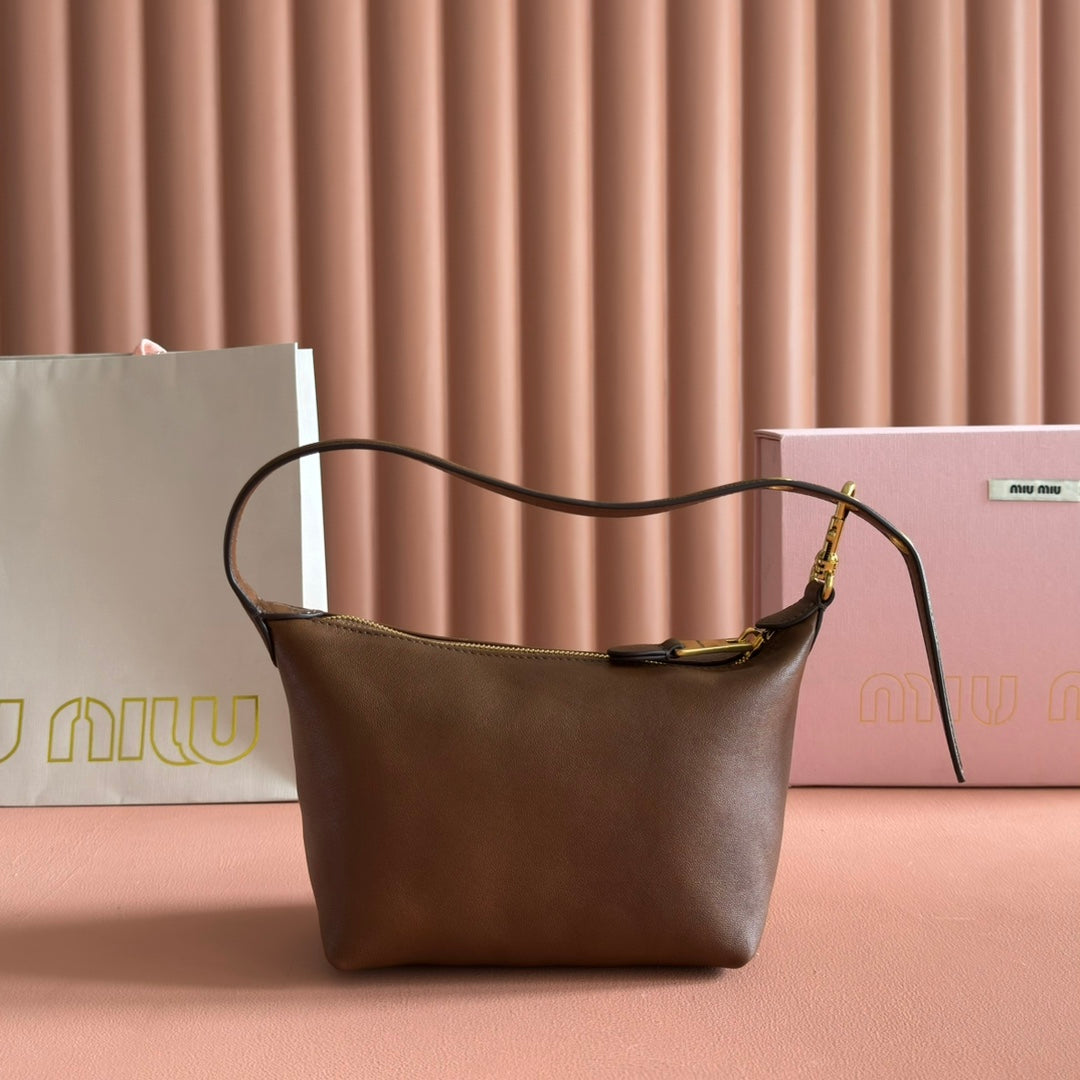 Miu Miu 26S Corduroy Pouch Bag 25 in Brown Calfskin Gold Hardware
