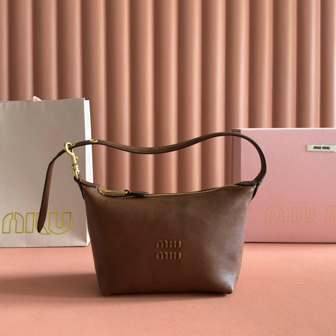 Miu Miu 26S Corduroy Pouch Bag 25 in Brown Calfskin Gold Hardware