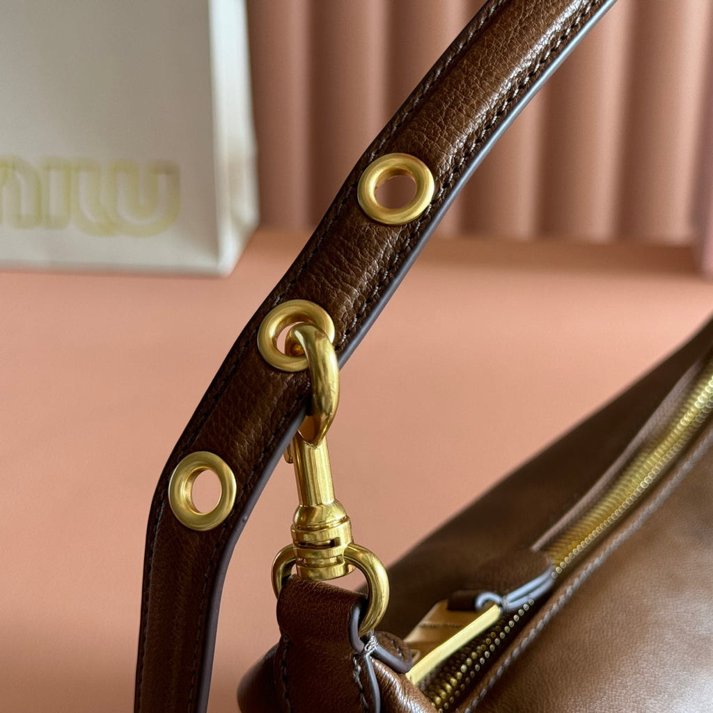 Miu Miu 26S Corduroy Pouch Bag 25 in Brown Calfskin Gold Hardware