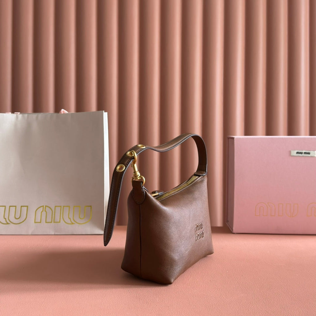 Miu Miu 26S Corduroy Pouch Bag 25 in Brown Calfskin Gold Hardware