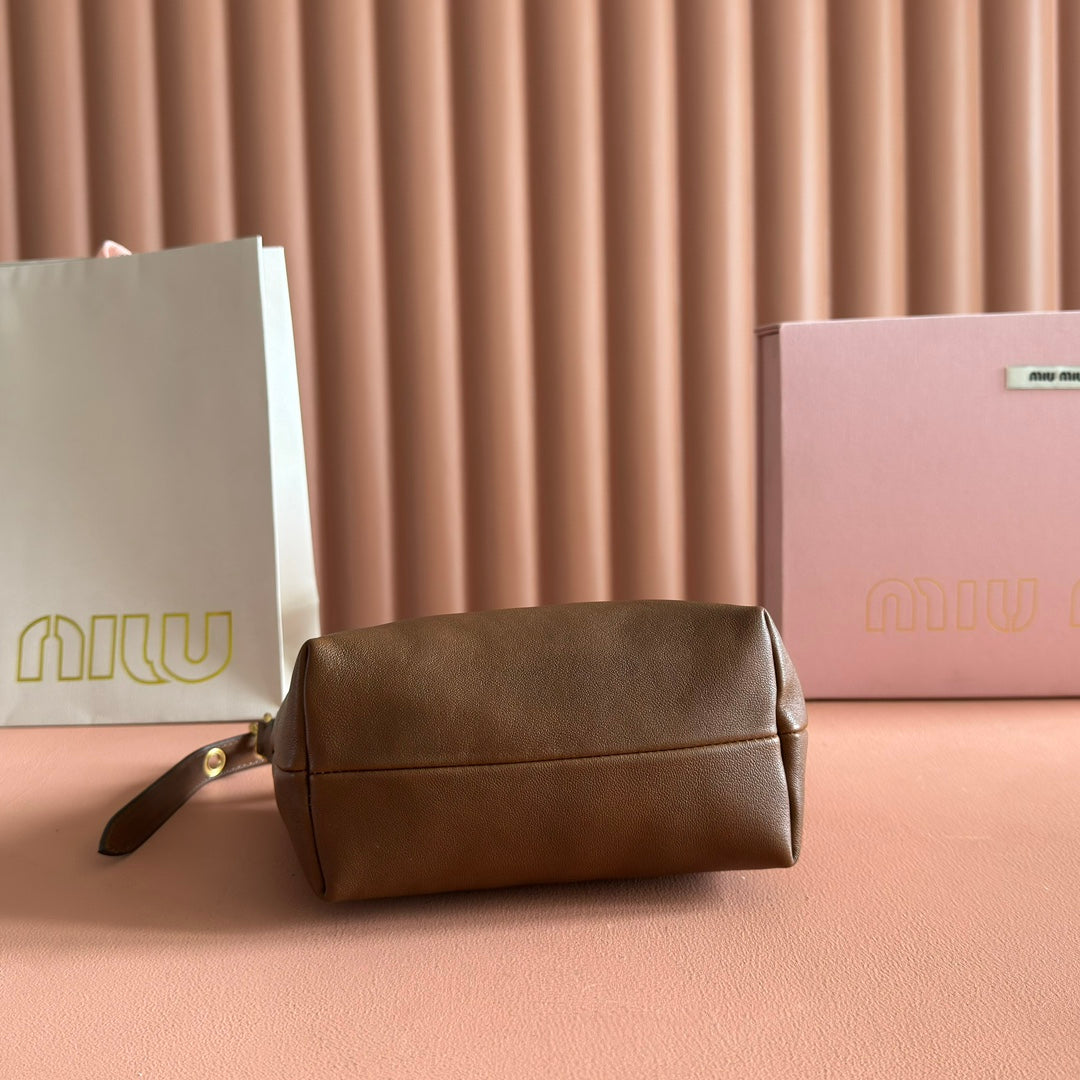 Miu Miu 26S Corduroy Pouch Bag 25 in Brown Calfskin Gold Hardware