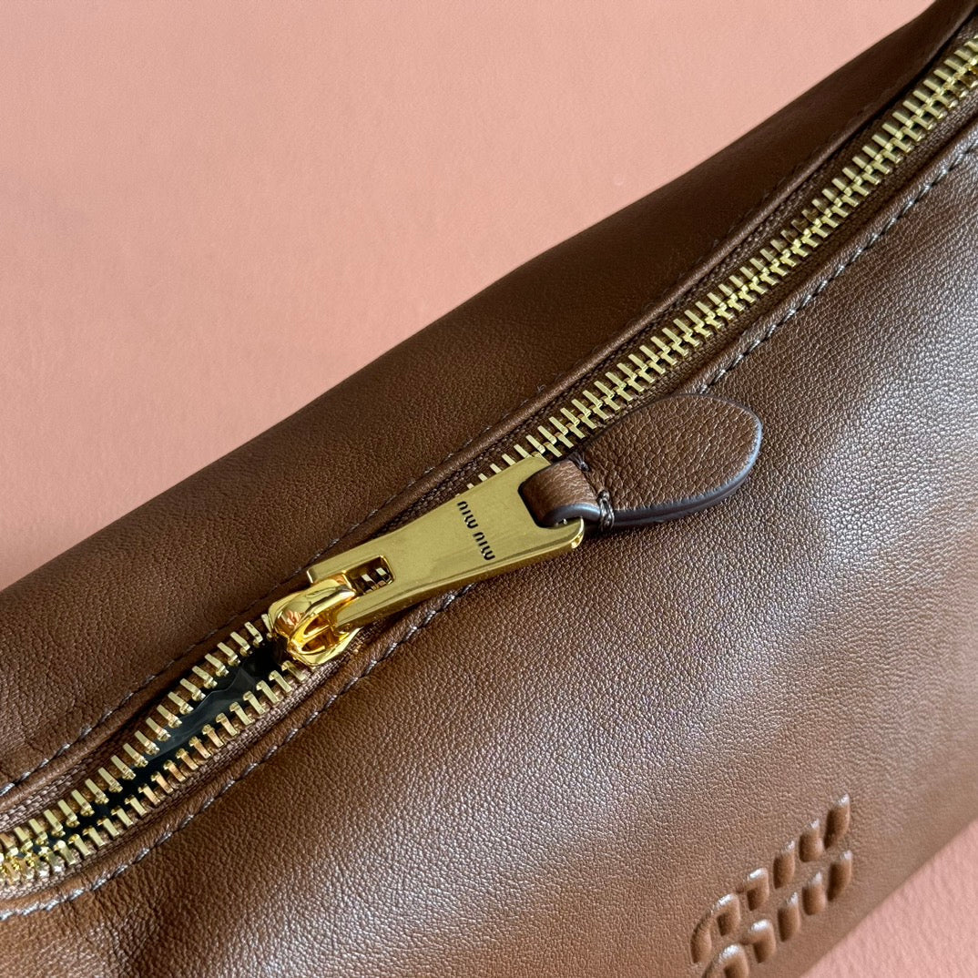 Miu Miu 26S Corduroy Pouch Bag 25 in Brown Calfskin Gold Hardware