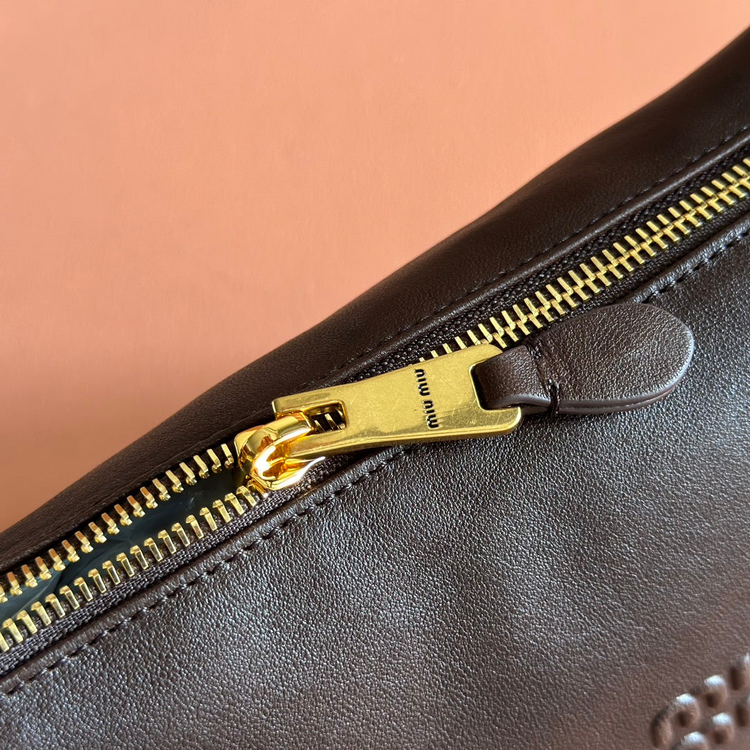 Miu Miu 26S Corduroy Pouch Bag 25 in Dark Brown Calfskin Gold Hardware