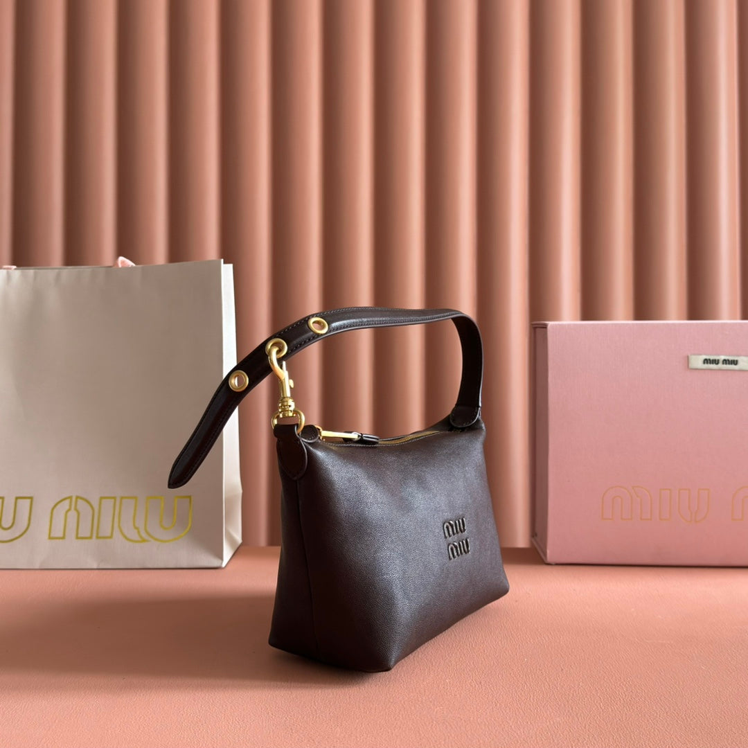 Miu Miu 26S Corduroy Pouch Bag 25 in Dark Brown Calfskin Gold Hardware