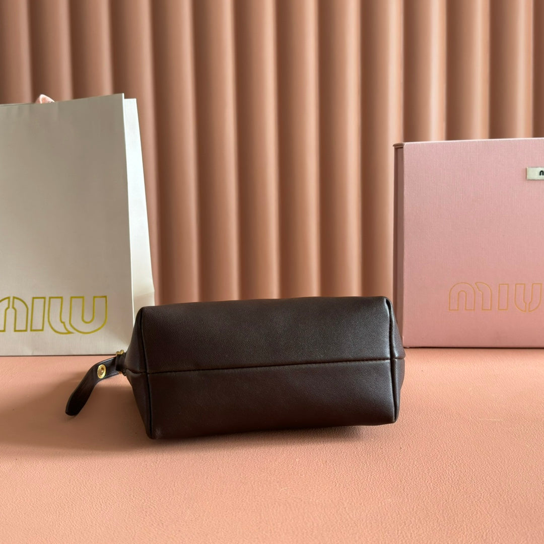 Miu Miu 26S Corduroy Pouch Bag 25 in Dark Brown Calfskin Gold Hardware
