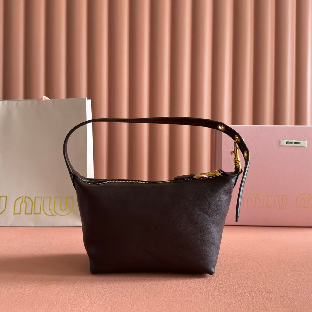 Miu Miu 26S Corduroy Pouch Bag 25 in Dark Brown Calfskin Gold Hardware