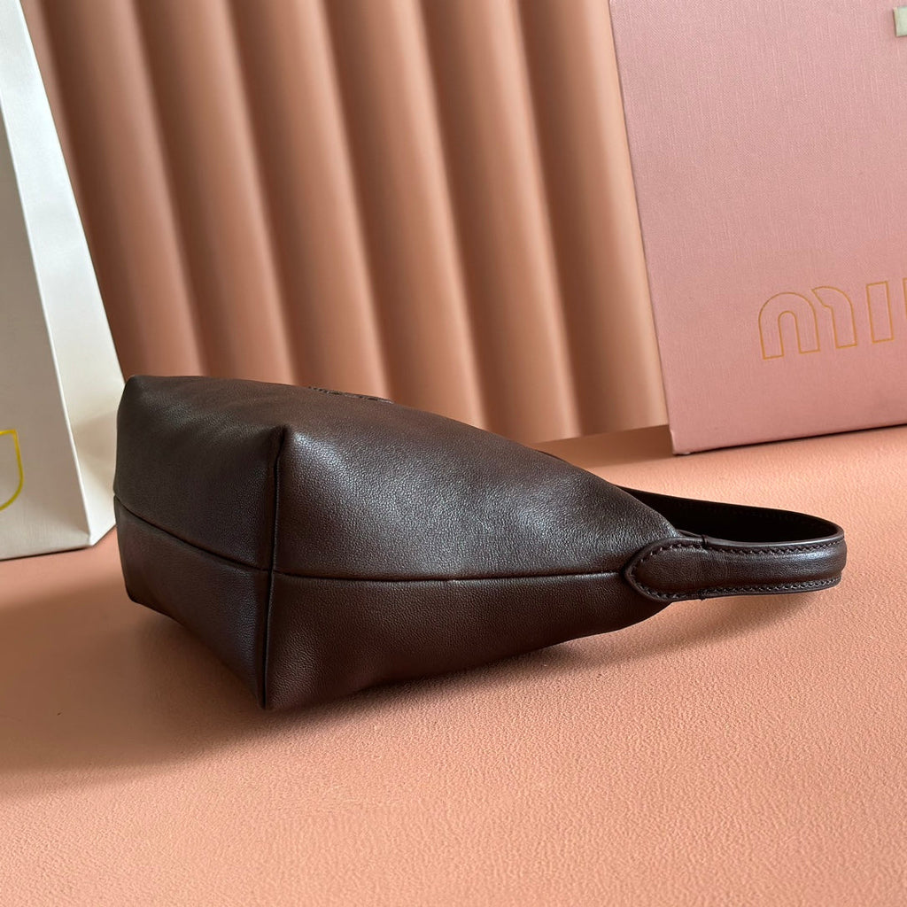 Miu Miu 26S Corduroy Pouch Bag 25 in Dark Brown Calfskin Gold Hardware