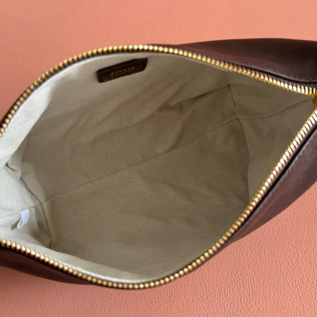 Miu Miu 26S Corduroy Pouch Bag 25 in Dark Brown Calfskin Gold Hardware
