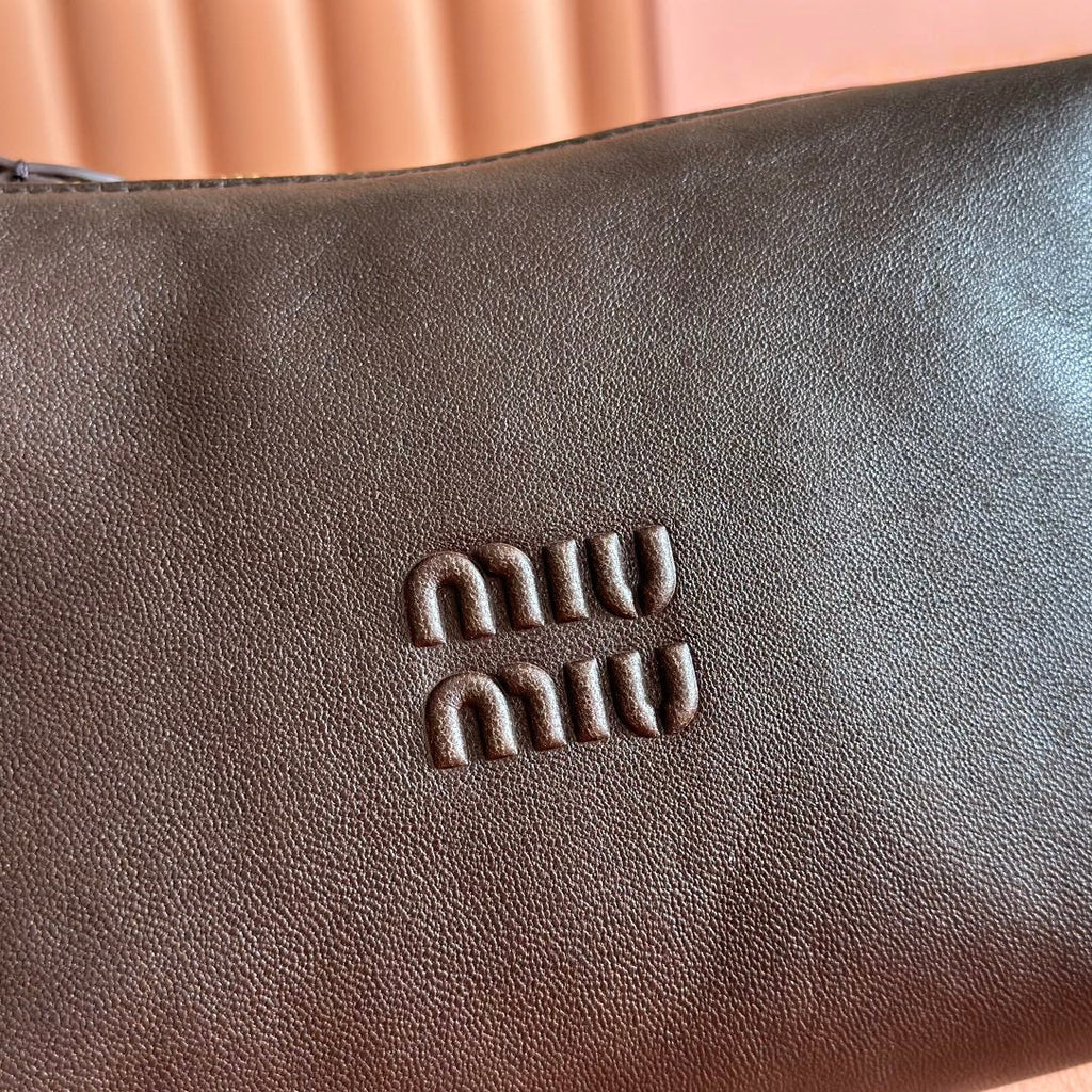 Miu Miu 26S Corduroy Pouch Bag 25 in Dark Brown Calfskin Gold Hardware