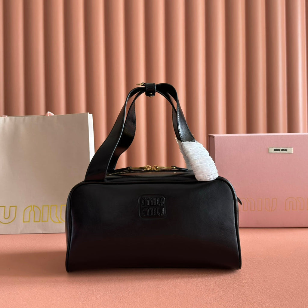 Miu Miu 26S Top-Handle Bag 28 in Black Calfskin Gold Hardware