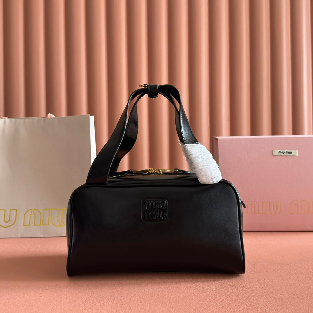 Miu Miu 26S Top-Handle Bag 28 in Black Calfskin Gold Hardware