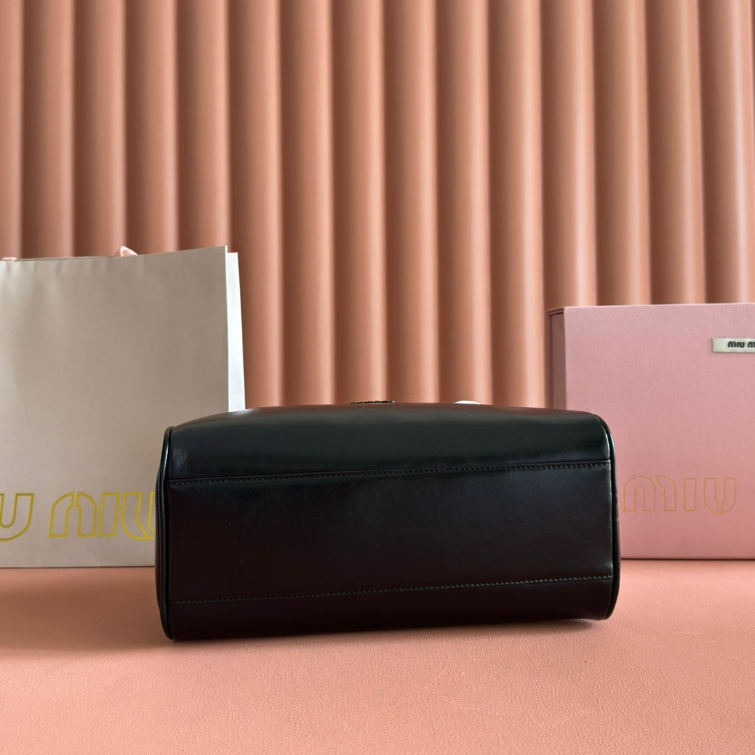 Miu Miu 26S Top-Handle Bag 28 in Black Calfskin Gold Hardware