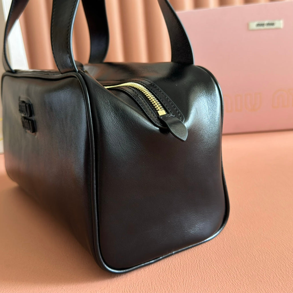 Miu Miu 26S Top-Handle Bag 28 in Black Calfskin Gold Hardware