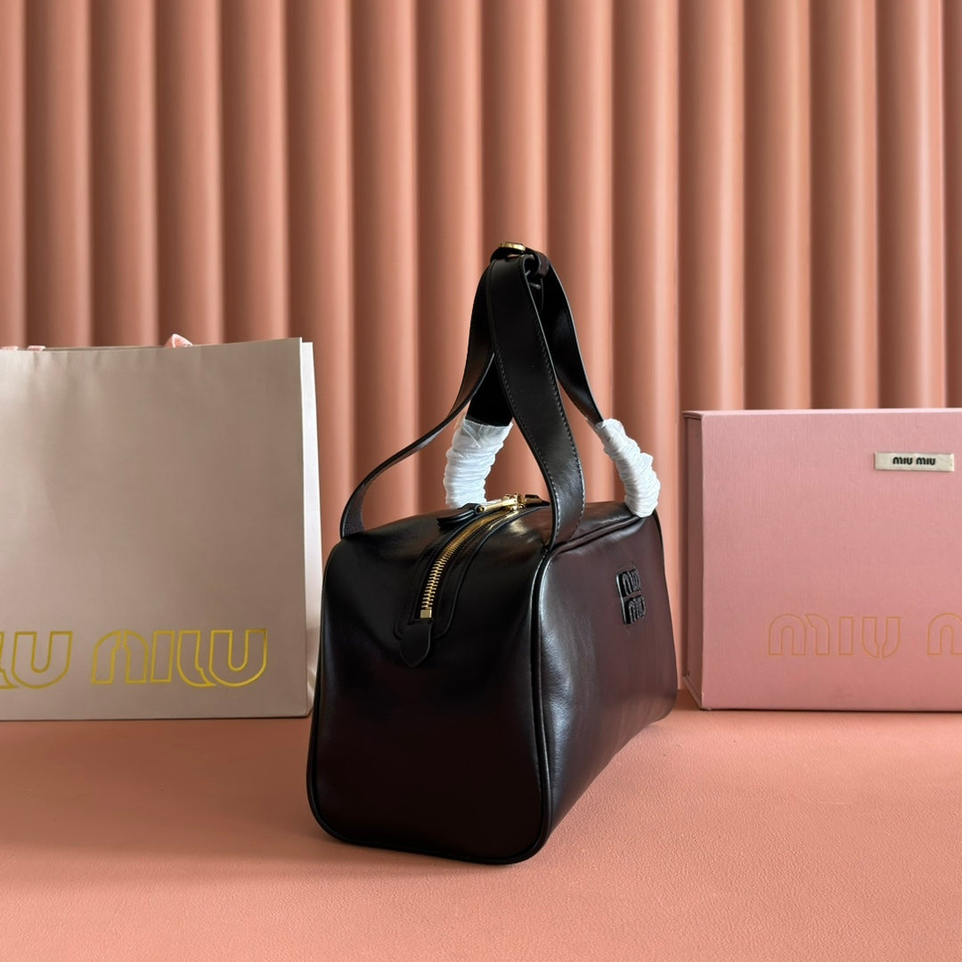 Miu Miu 26S Top-Handle Bag 28 in Black Calfskin Gold Hardware
