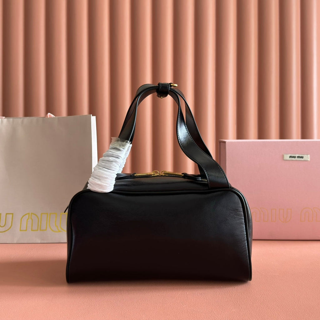 Miu Miu 26S Top-Handle Bag 28 in Black Calfskin Gold Hardware