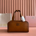 Miu Miu 26S Top-Handle Bag 28 in Tan Brown Calfskin Gold Hardware