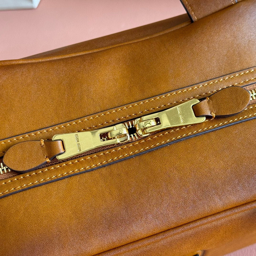 Miu Miu 26S Top-Handle Bag 28 in Tan Brown Calfskin Gold Hardware