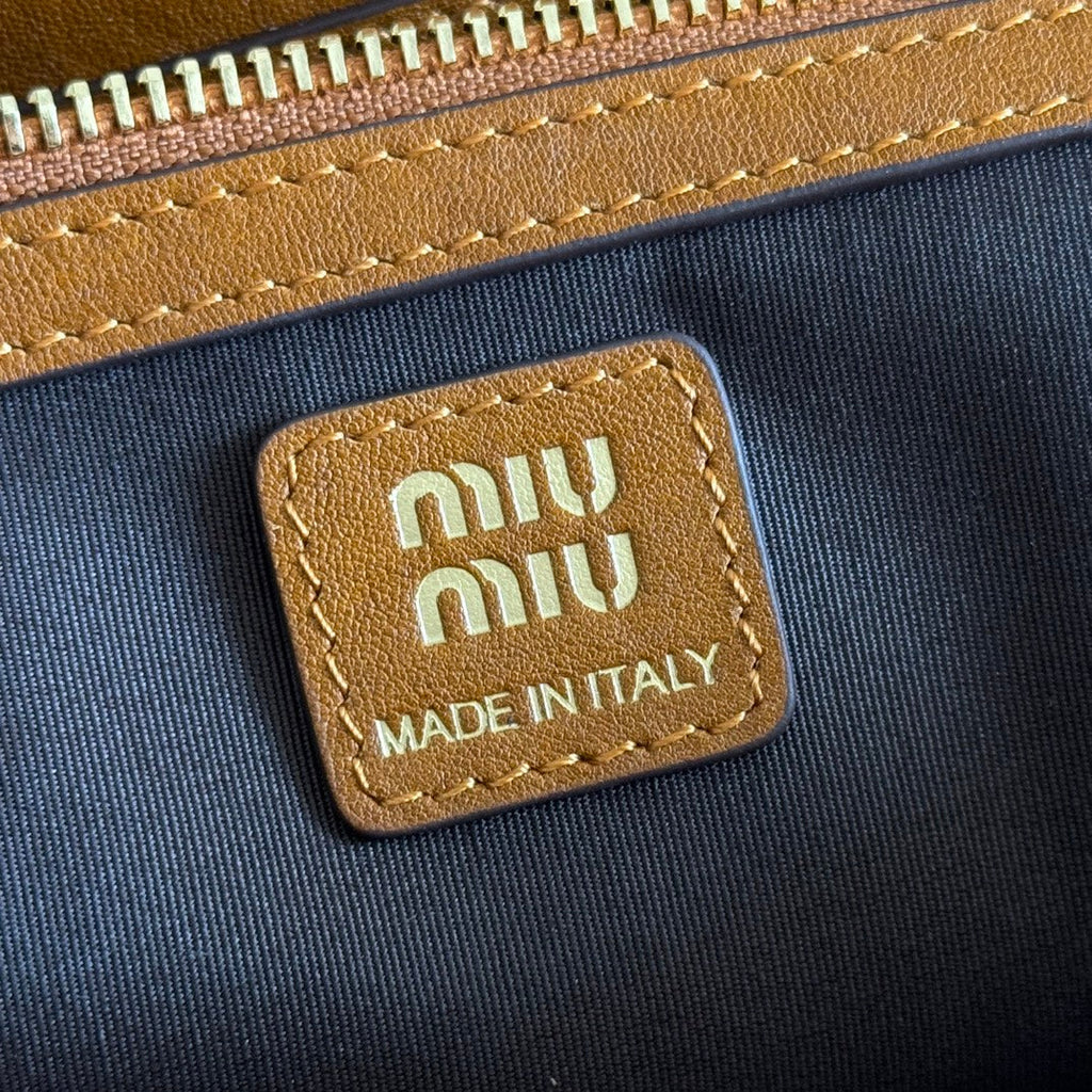 Miu Miu 26S Top-Handle Bag 28 in Tan Brown Calfskin Gold Hardware