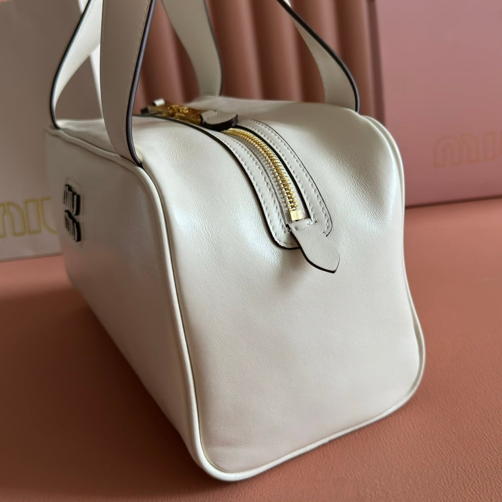 Miu Miu 26S Top-Handle Bag 28 in White Calfskin Gold Hardware