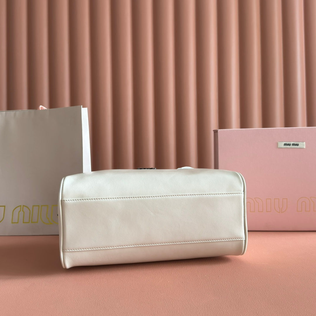 Miu Miu 26S Top-Handle Bag 28 in White Calfskin Gold Hardware