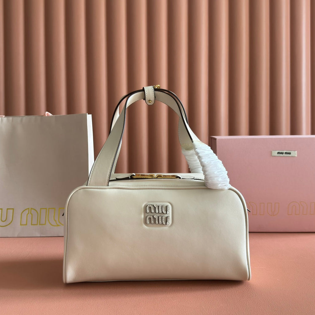 Miu Miu 26S Top-Handle Bag 28 in White Calfskin Gold Hardware
