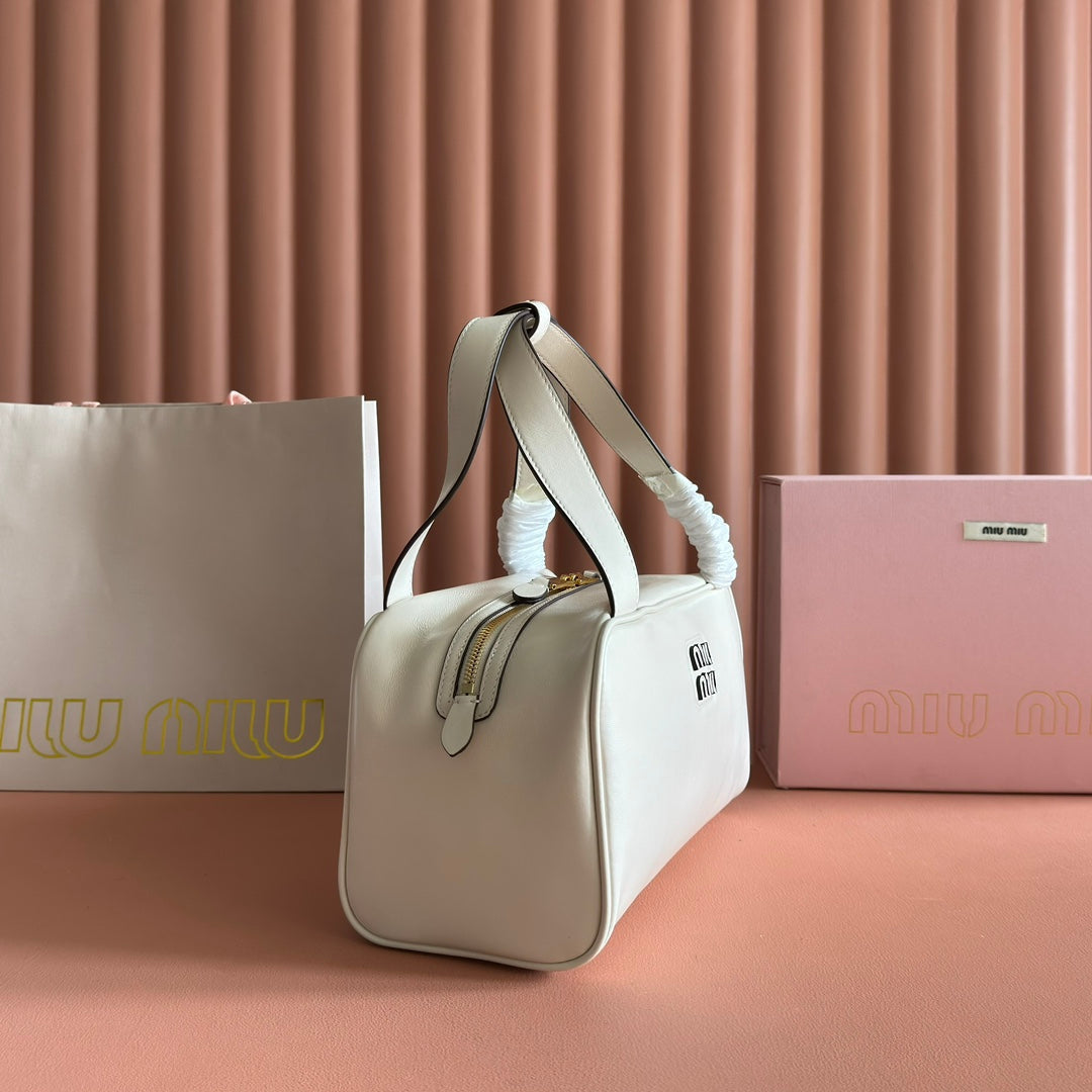 Miu Miu 26S Top-Handle Bag 28 in White Calfskin Gold Hardware