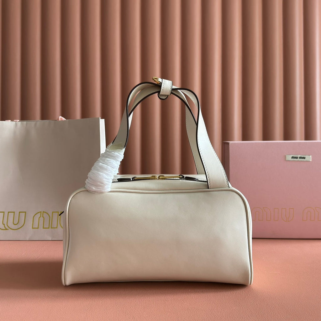 Miu Miu 26S Top-Handle Bag 28 in White Calfskin Gold Hardware