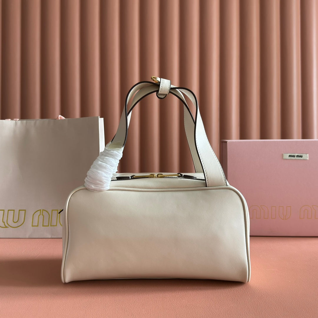 Miu Miu 26S Top-Handle Bag 28 in White Calfskin Gold Hardware