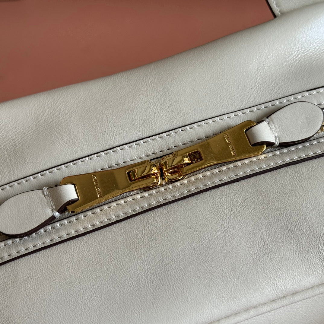 Miu Miu 26S Top-Handle Bag 28 in White Calfskin Gold Hardware