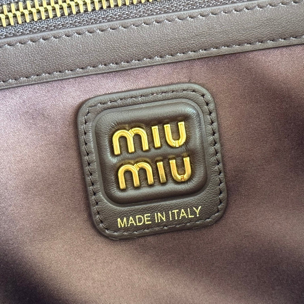 Miu Miu 26S Beau Top Handle Bag 29 in Dark Brown Calfskin Gold Hardware