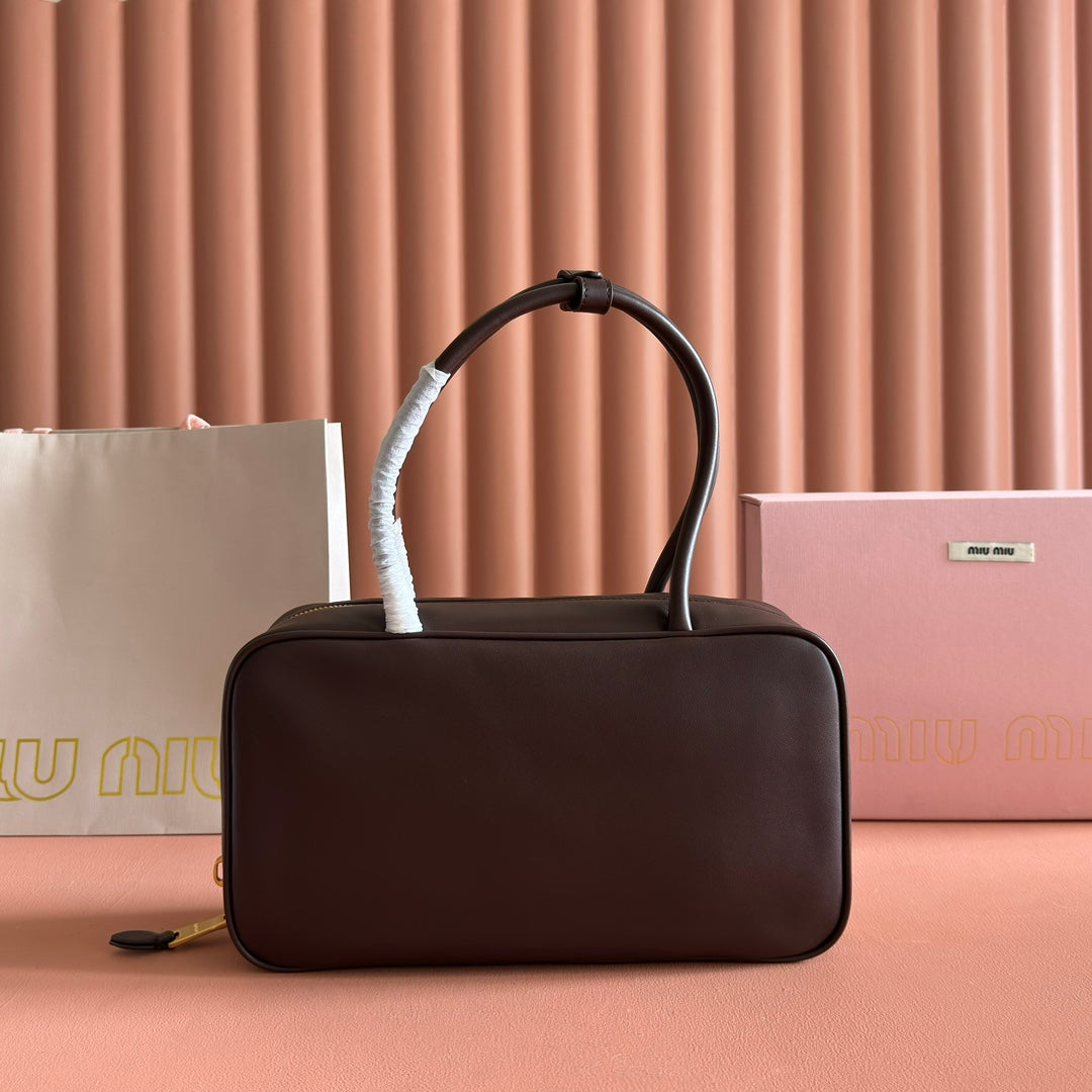 Miu Miu 26S Beau Top Handle Bag 29 in Dark Brown Calfskin Gold Hardware