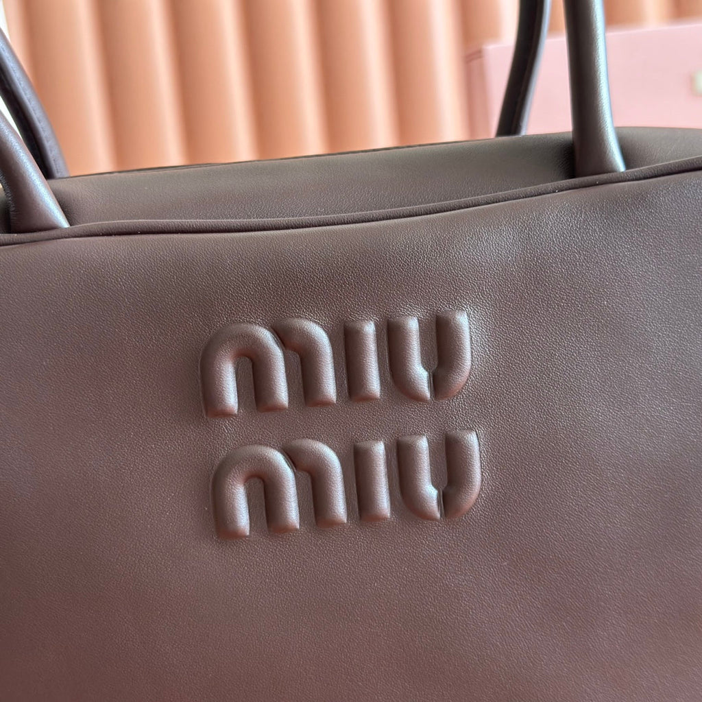 Miu Miu 26S Beau Top Handle Bag 29 in Dark Brown Calfskin Gold Hardware