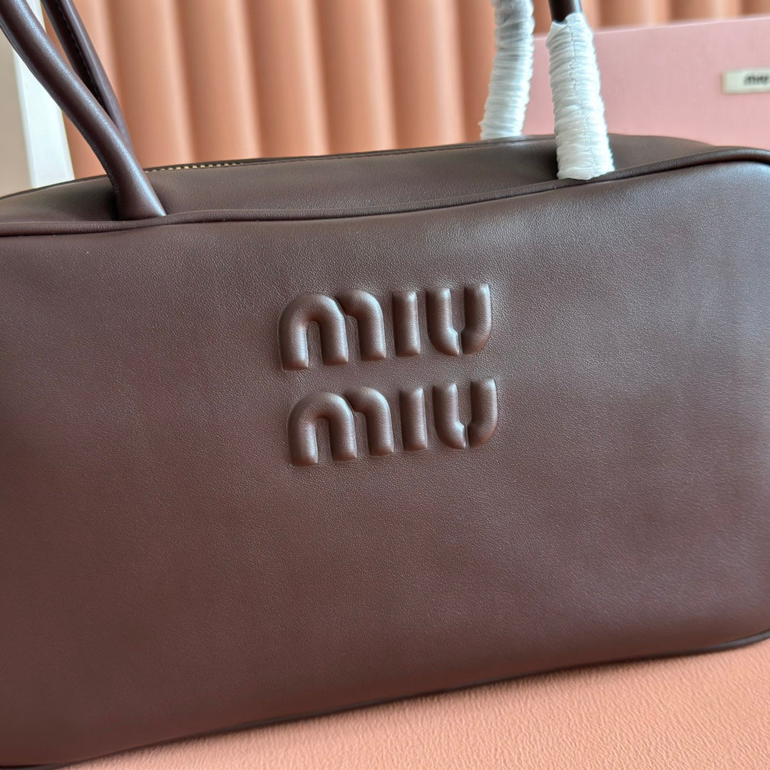 Miu Miu 26S Beau Top Handle Bag 29 in Dark Brown Calfskin Gold Hardware