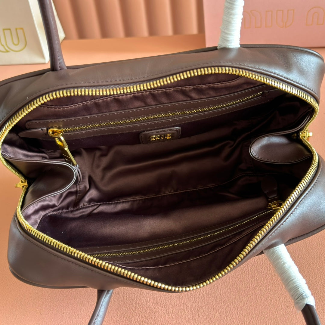 Miu Miu 26S Beau Top Handle Bag 29 in Dark Brown Calfskin Gold Hardware
