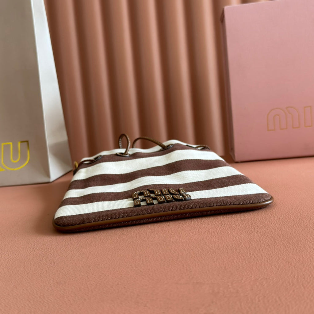 Miu Miu 26S Bucket Bag 23 in Cream and Brown Canvas Gold Hardware